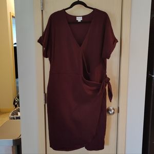 Ava & Viv Short Sleeve Wrap Dress Burgundy 1XL